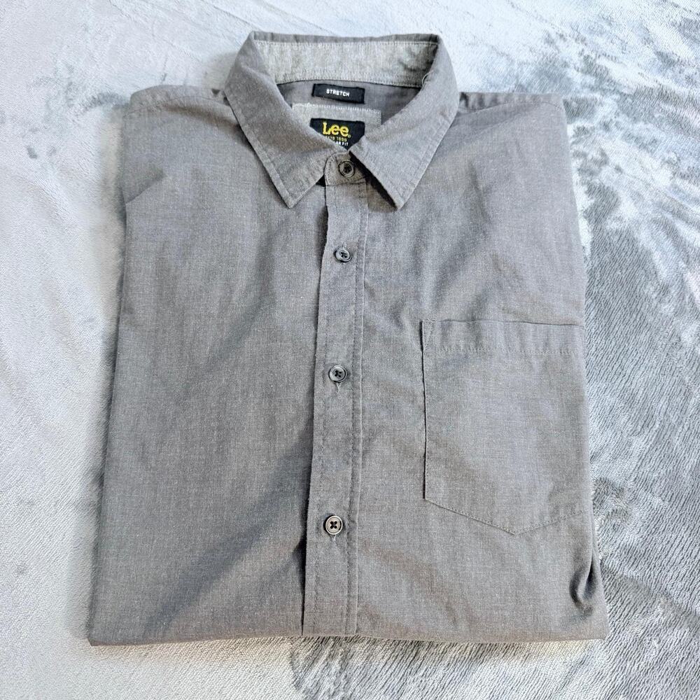 Lee Men's Grey Stretch Button Down Shirt Sz L Regular Fit Country